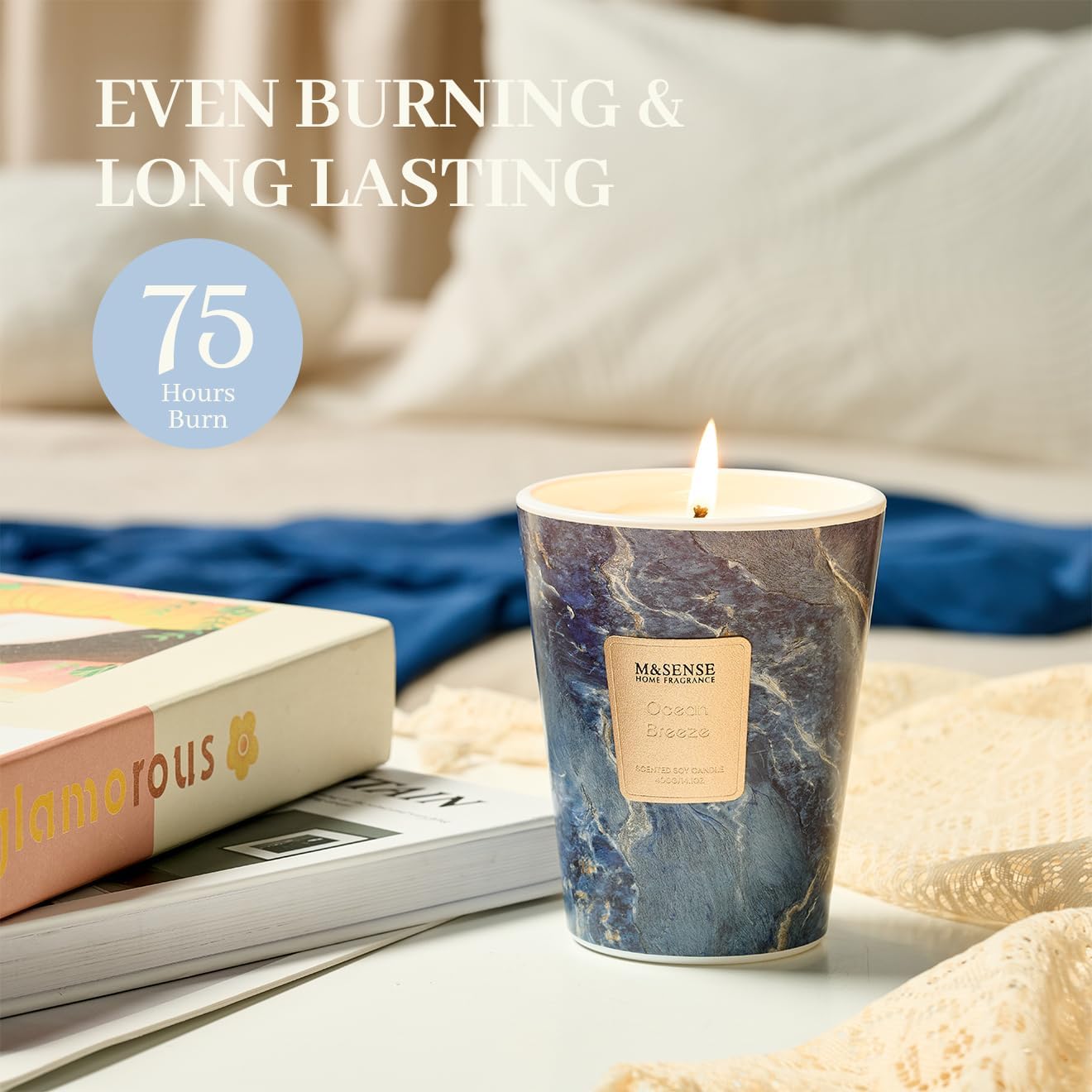 M&SENSE Ocean Breeze Scented Candles for Home, Lead-Free Wick Highly Scented Jar Candles, 14.1 Oz 80 Hours Lasting Burning Candles Gifts for Women, Relaxing Aromatherapy Candle for Stress Relief
