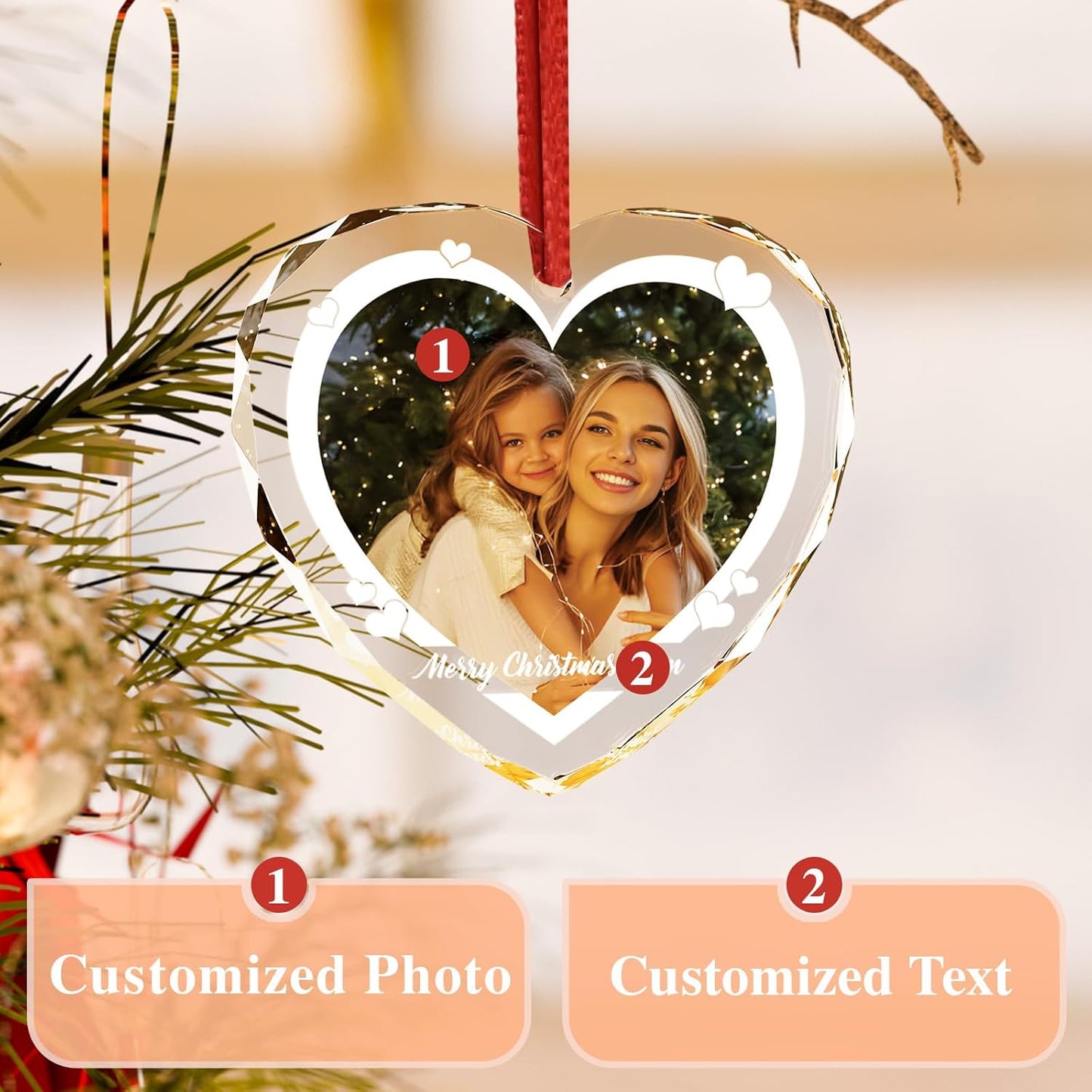 Bemaystar Personalized Crystal Christmas Ornaments with Photo,Custom Christmas Ornament,Personalized Christmas Ornaments 2024,Bridal Shower Gifts for Bride