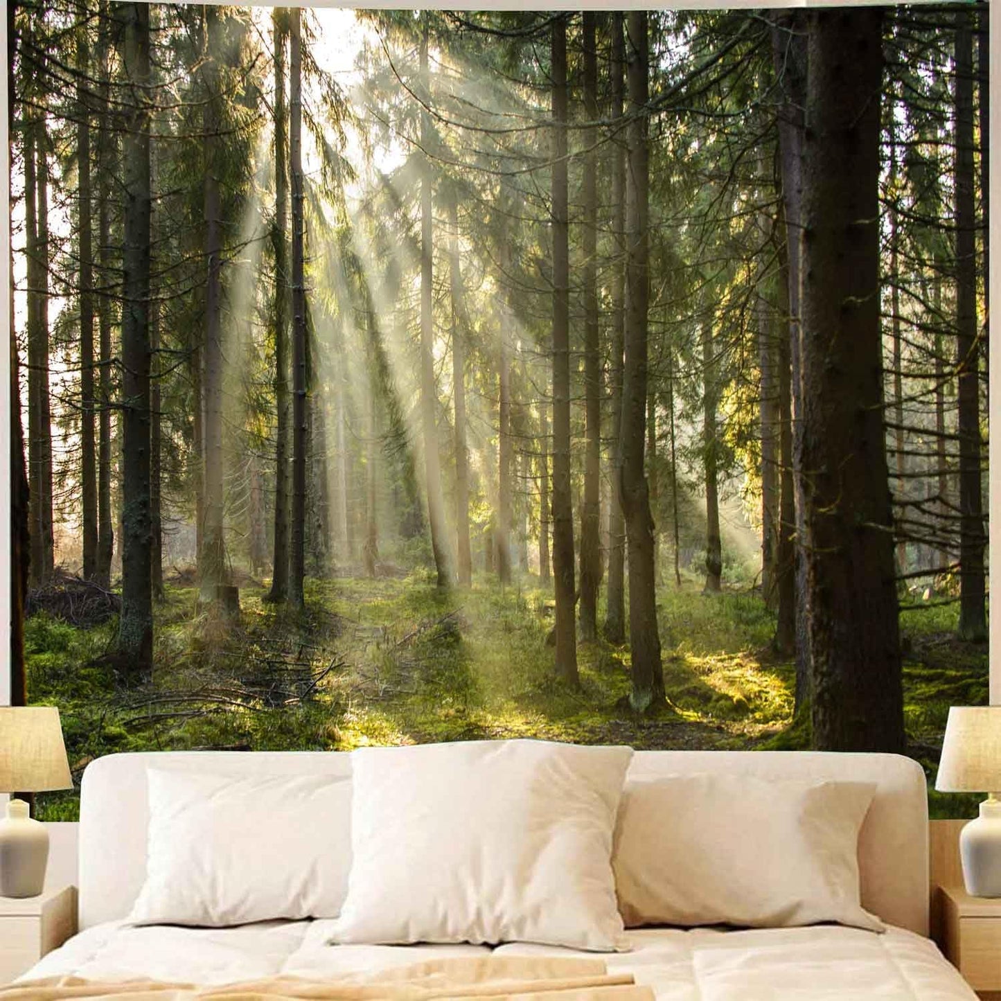 Onivein Forest Tapestry Nature Sunlight Streaming Through Green Trees Wall Hanging for Bedroom Living Room Office Decor 60 x 40 Inches