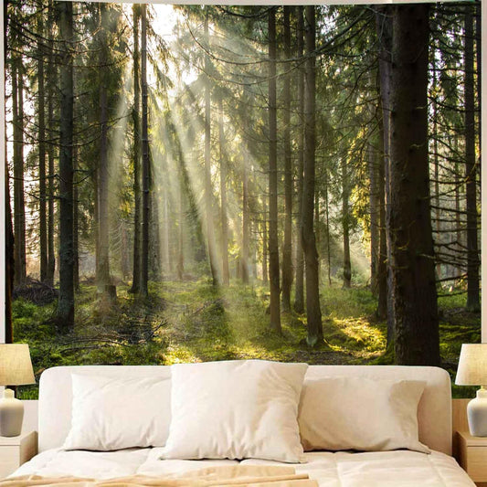 Onivein Forest Tapestry Nature Sunlight Streaming Through Green Trees Wall Hanging for Bedroom Living Room Office Decor 90 x 70 Inches