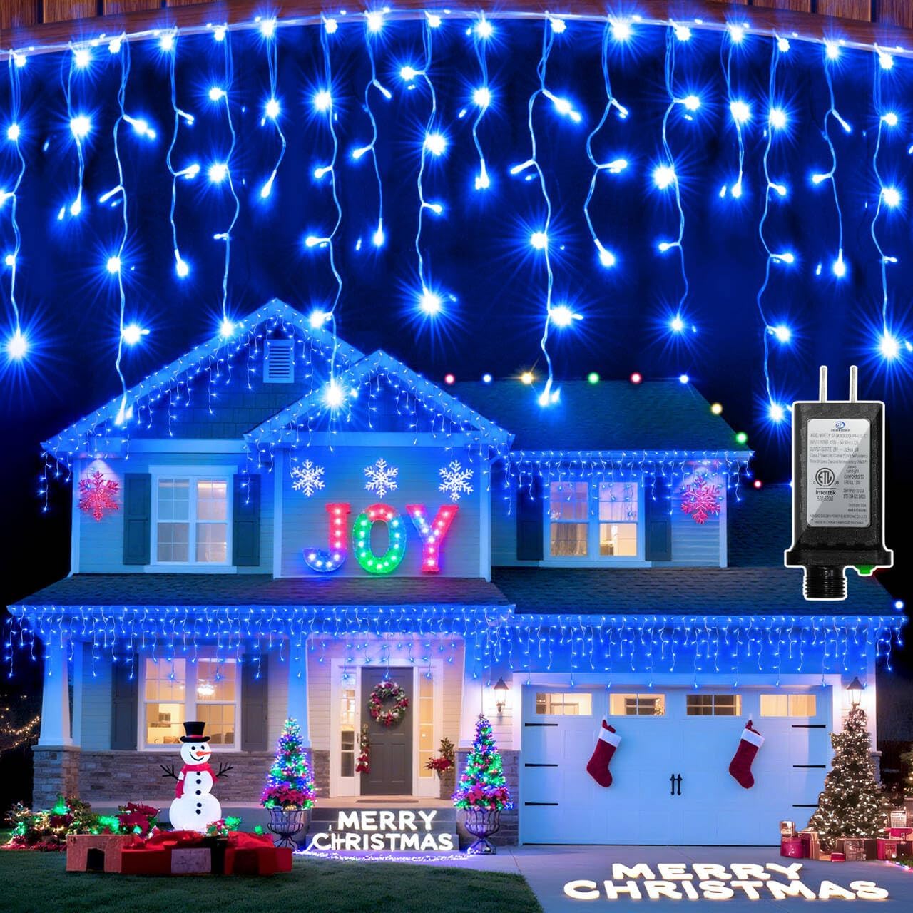612 LED 60FT Icicle Christmas Lights - 136 Drops Waterproof 12 Modes Memory Timer, Outdoor Hanging Roof Lights for Eaves Gutter Xmas Tree Holiday Decorations Blue