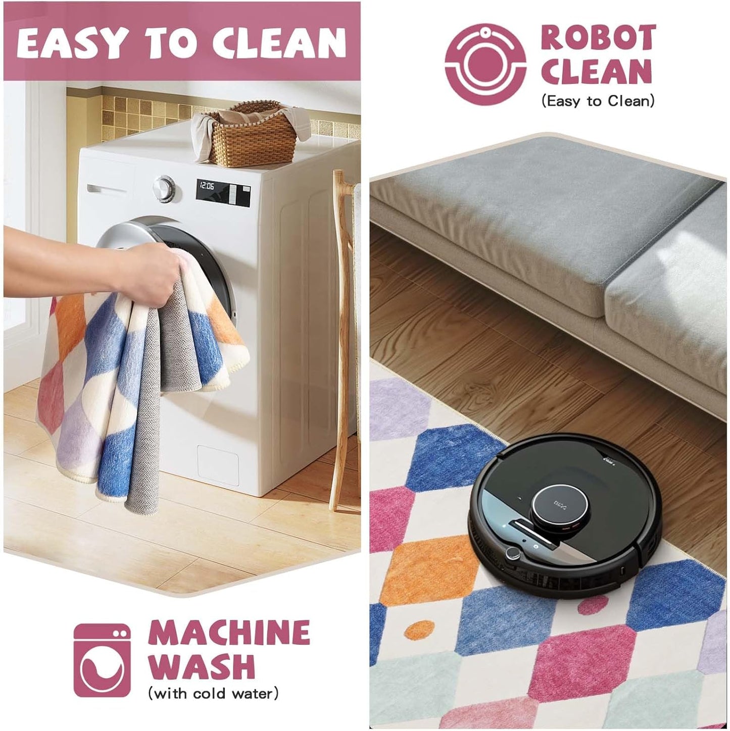 jinchan Area Rug 5x7 Kids Washable Indoor Floor Cover Non-Slip Modern Soft Rug Elementary School Classroom Colorful Diamond Carpet for Nursery Playroom Daycare Bedroom Living Room Berries on Cream