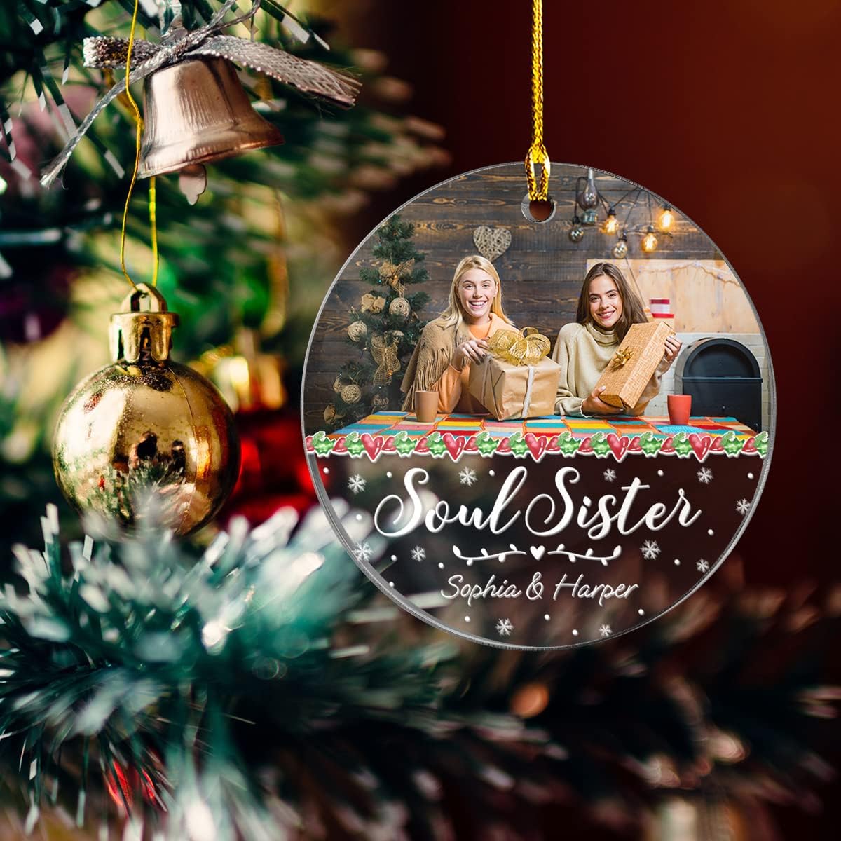 Personalized Best Friend Ornament Custom Friendship Christmas Ornament Soul Sister Ornaments with Photo Picture Xmas Tree Gifts for Bestie BFF Sisters Besties Bestfriend