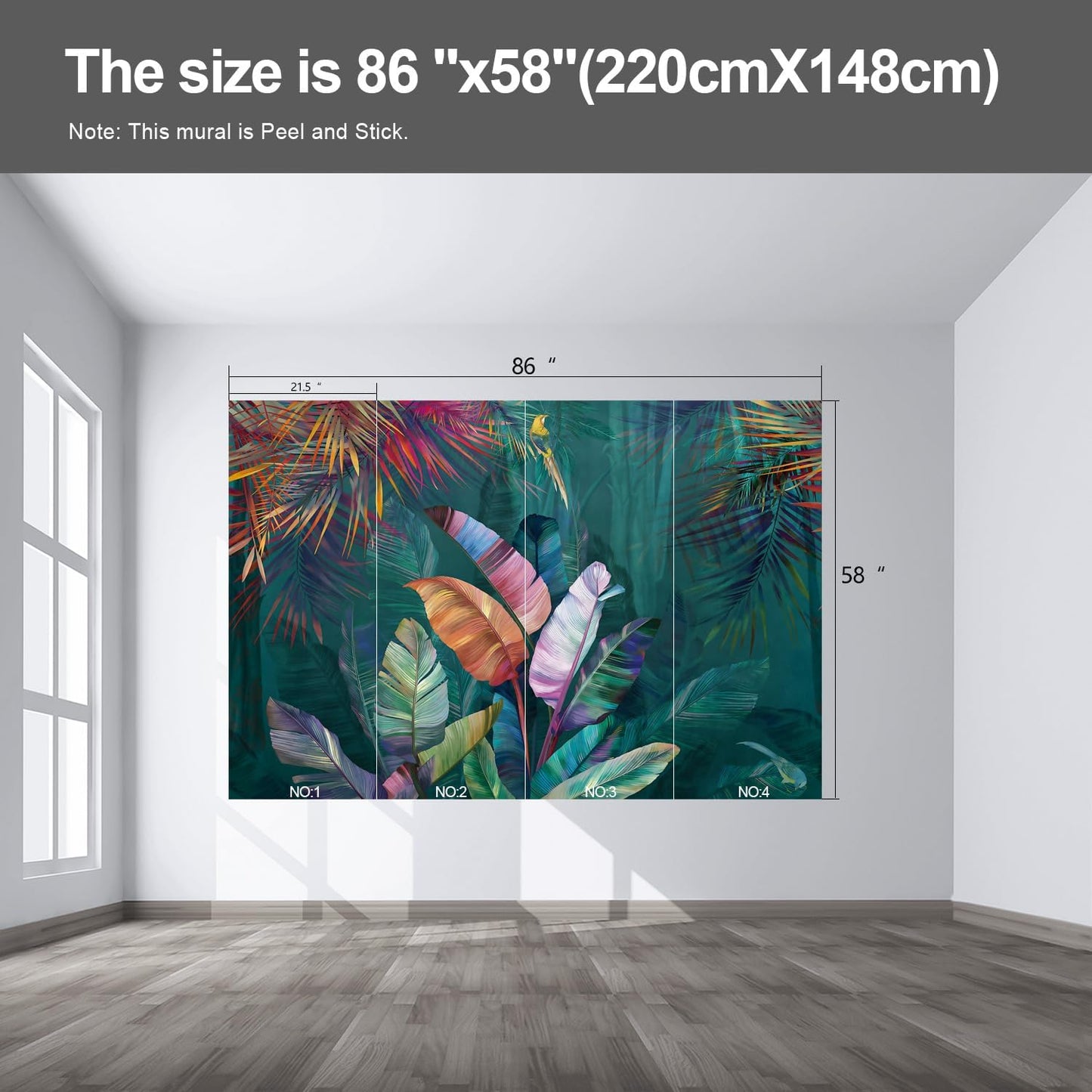 Colorful Banana Leaf Wall murals Peel and Stick Wallpaper for Bedroom Living Room - 58"x86"