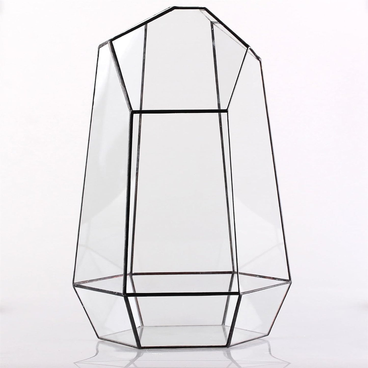 NCYP Large Geometric Terrarium - 16 Inches Tall Irregular Open Glass Terrarium Pot - Home Garden Tabletop Decoration Planter for Air Plants Succulents, Handmade (NO Plants, No Door)