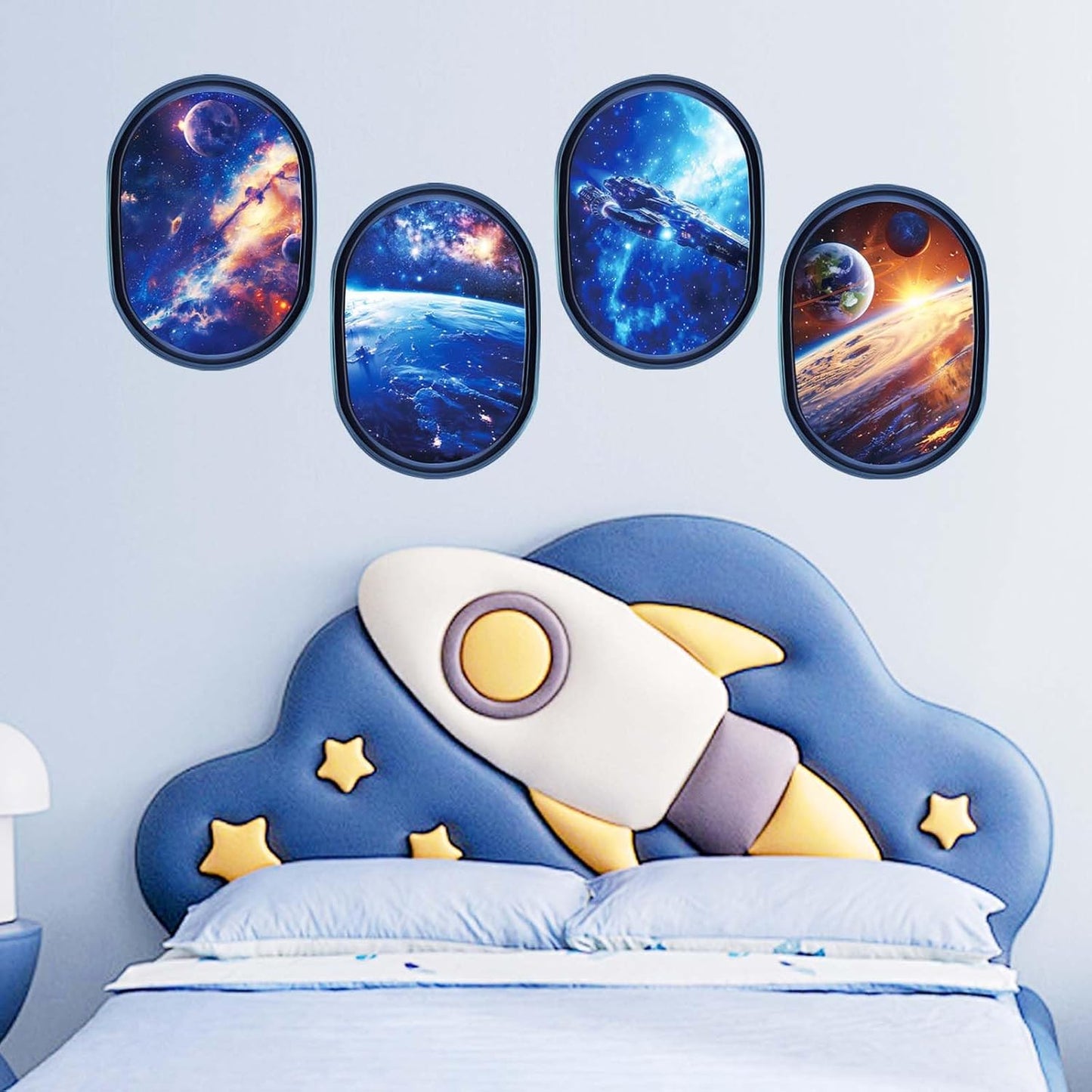 SNAIL GARDEN 4 Pcs Luminous Universe Galaxy Space Wall Stickers,Glow in The Dark Wall Decals,Self-Adhesion Space Themed Wall Decor,3D Ceiling Glow in The Dark Decorations(Blue Light)