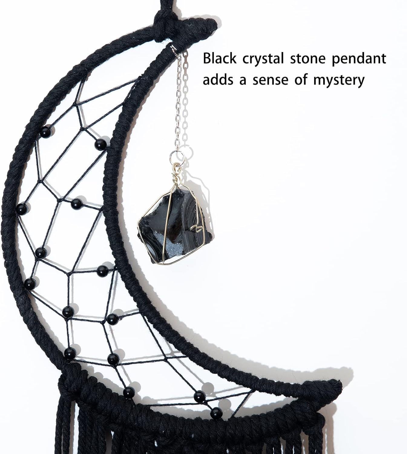MOONFLY Black Moon Dream Catcher with Handmade Crystal Stone Design Woven Cotton Dream Catchers Boho Macrame Wall Hanging Home Decoration Ornament Craft Gift (Black Crystal Stone Moon)