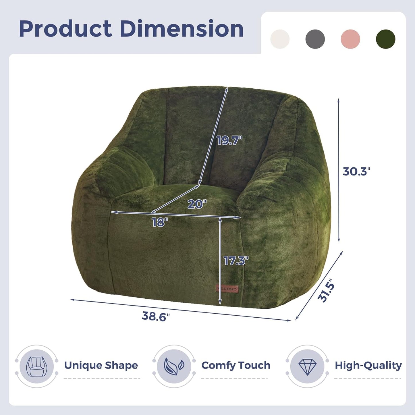 MAXYOYO Bean Bag Chair, Comfy Bean Bag Sofa with Back Support, Faux Fur Bean Bag Chair for Adults and Kids, Stuffed Floor Sofa for Living Room, Bedroom, Apartment, Green