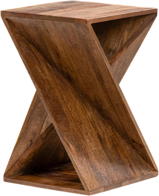 Modern Hand Made One-of-a-Kind Carved Mango Wood End Table, Farmhouse Side Table,Farmhouse End Table,Living Room,Bedroom, Accent Table, Contemporary Architectural Designed Natural