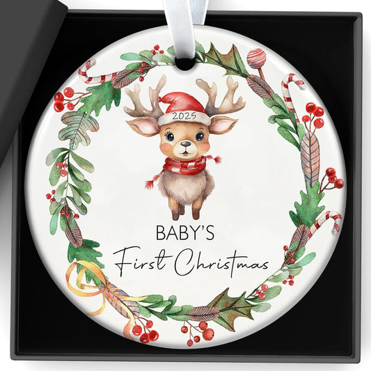 Baby's First Christmas Ornament 2025 My First Christmas Ornament 3 Inch Ceramic Keepsake for Newborn Boy or Girl, Personalized Xmas Tree Hanging Decor, for Baby’s 1st Xmas