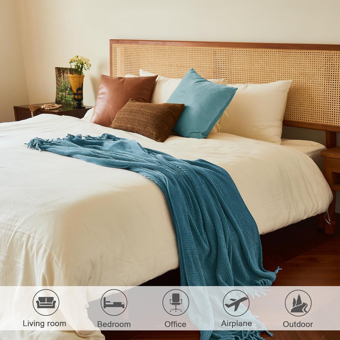 lifein Throw Blanket for Couch, Soft Boho Decor Bed Throw,Cozy Blue Chenille Knitted Small Farmhouse Lightweight Throw for Spring(Sky Blue,60 * 80")