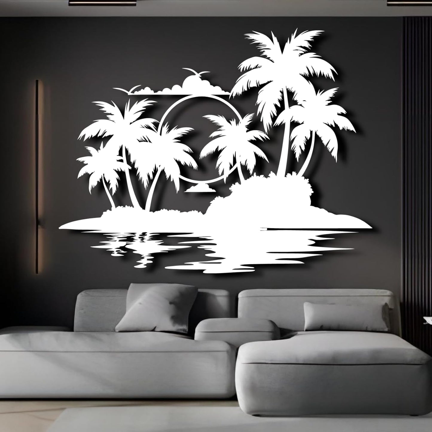 Palm Tree Metal Wall Decor,Palm Tree Metal Wall Art,Metal Palm Tree,Metal Palm Tree Wall Decor,Tropical Metal Wall Art,Beach Wall Decort,Metal Wall Decor (style 2,white,28 L" x 22 W" / 70 x 55 cm)