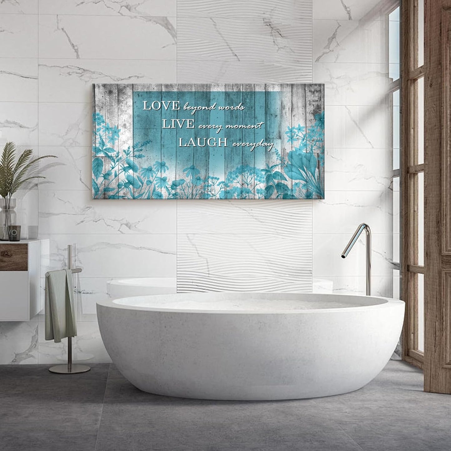 Cao Gen Decor Art S07062 Wall Art Motivational Quotes Canvas Prints 1 Panels Teal Flowers Abstract Pictures Paintings Stretched and Framed for Living Room Bedroom Kicthen Office Artwork