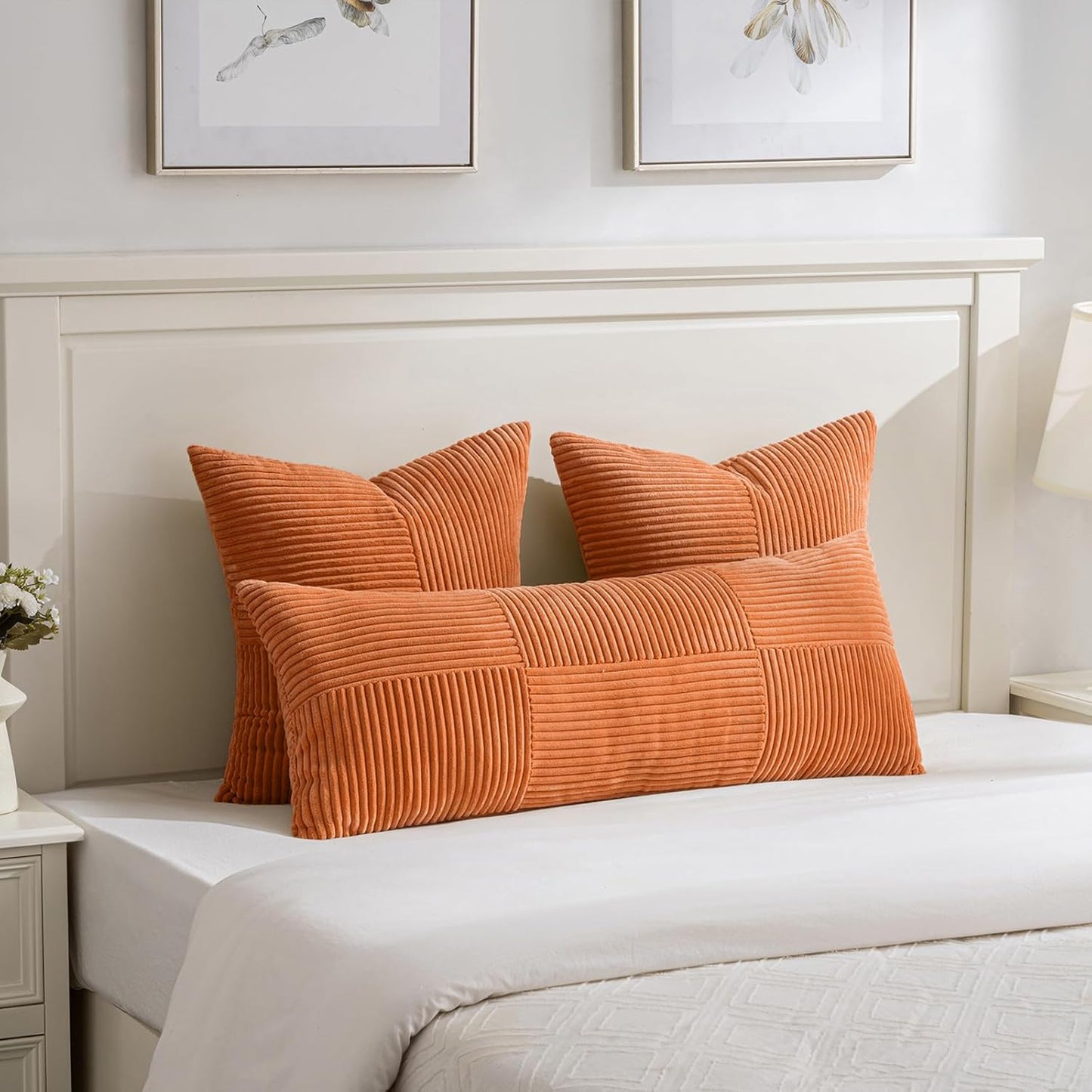 Fancy Homi 2 Packs Burnt Orange Decorative Throw Pillow Covers 18x18 Inch for Living Room Couch Bed Sofa, Farmhouse Boho Home Decor, Soft Corss Corduroy Patchwork Textured Accent Cushion Case 45x45 cm