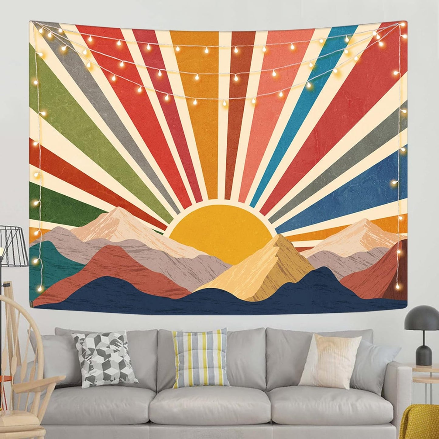 Aipon Vintage Sun Tapestry for Classroom Rainbow Boho Sunshine Sunset Tapestries Wall Hanging Aesthetic Tapestrys for Living Room Dorm 80'' × 60''