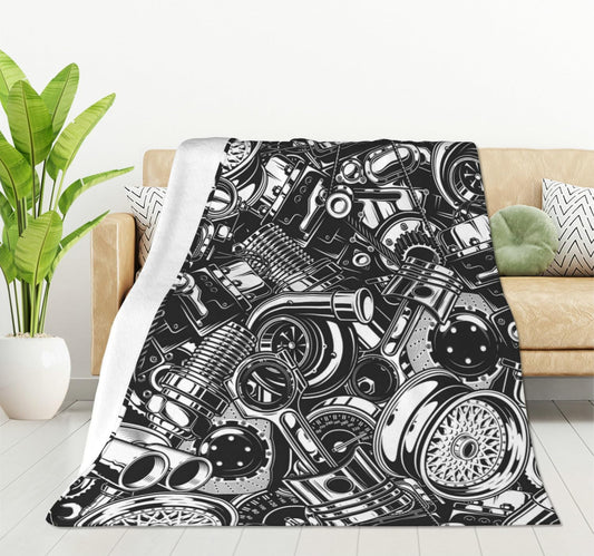 HGOD DESIGNS Automobile Car Parts Pattern Flannel Fleece Bed Blanket Throw Blanket Lightweight Cozy Plush Blanket for Bedroom Living Rooms Sofa Couch 40"x50"