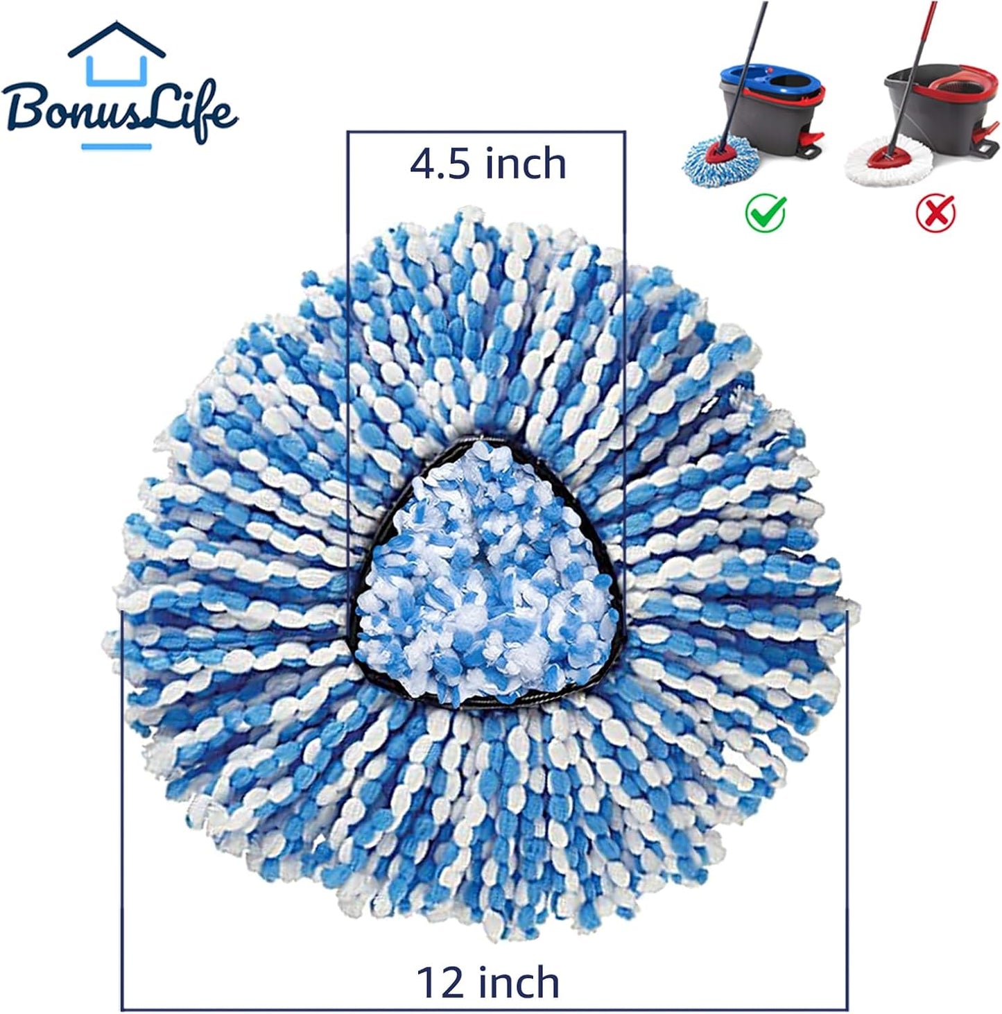 BonusLife 6-Pack Mop Head for O-Ceda RinseClean Spin Mop Refill 2-Tank System Only Easy Cleaning Microfiber Replacement