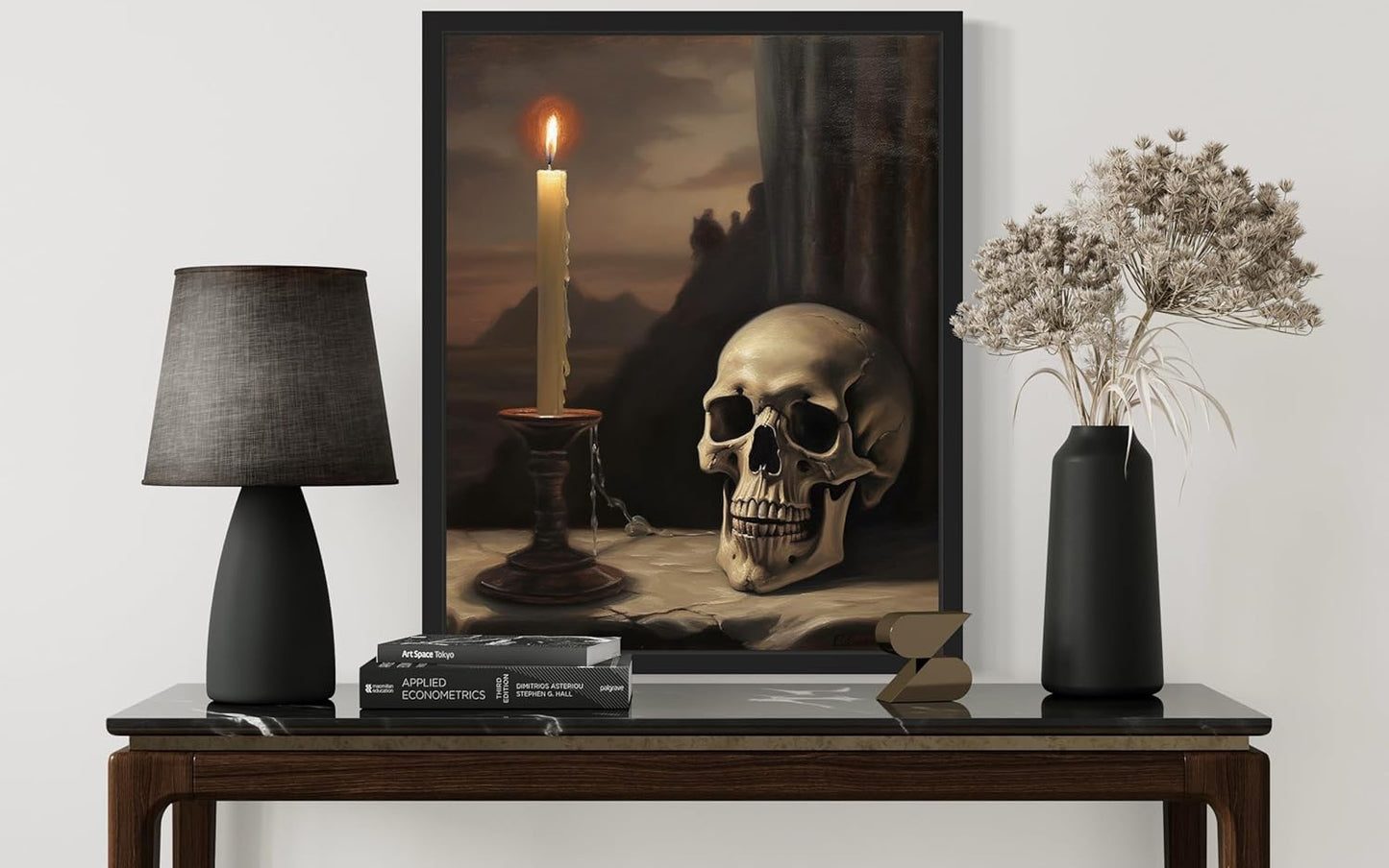 Skull and Candle Poster Art Print, Halloween Scary Vintage Wall Art Academia Spooky Painting Decoration for Horror Prints, Gothic Posters Bedroom Decor 89 (Skull and Candle, 8 x 10 inches, Unframed)