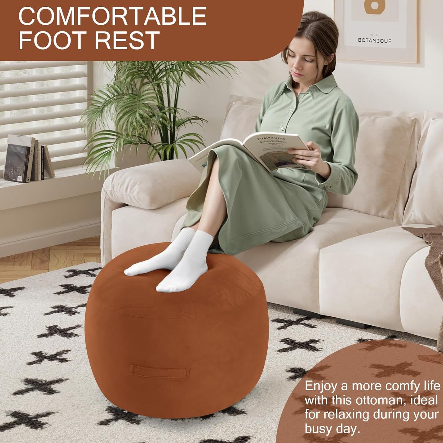 MeMoreCool Round Stuffed Pouf Ottoman Foot Rest, Floor Pouf Foot Stool with Soft Foam Chunk Filling, Small Round Ottoman Footstool Circle Footrest for Living Room, Coffee
