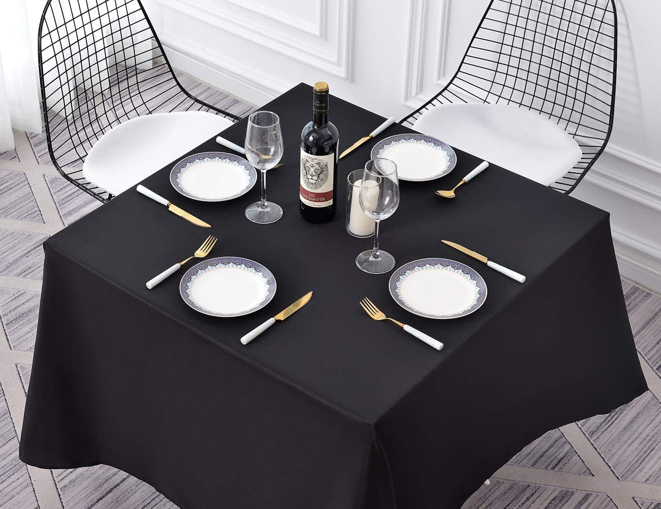 Surmente Square Tablecloth for Square or Round Tables 100% Polyester 85x85 Inch Table Cloth for Weddings, Banquets, or Restaurants (Black)