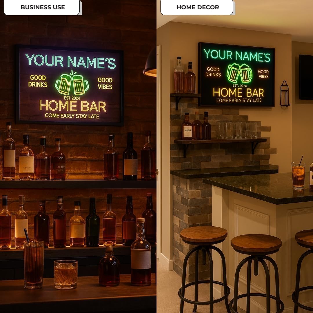 Custom Bar Neon Sign Beer Home Bar Lights Man Cave Acrylic Table LED Personalized Name Tavern Lighted Signs for Men Restaurant Coffee Workshop Garage Poker Signs Gifts