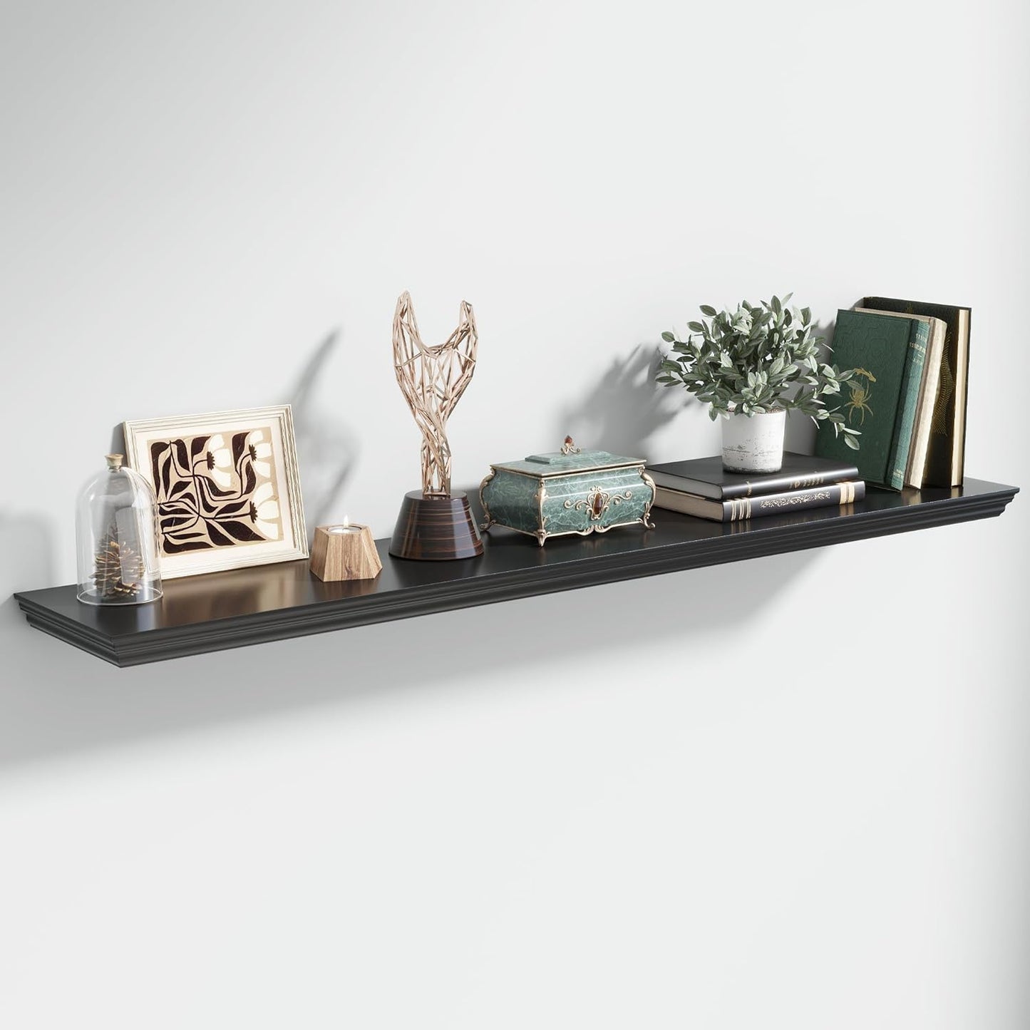 Floating Shelves for Wall, 55 Inch Long Wall Mounted Black Hanging Shelf for Kitchen, Living Room, Office, Bedroom, Bathroom, Retro Vintage Wood Bookshelf for House Decor