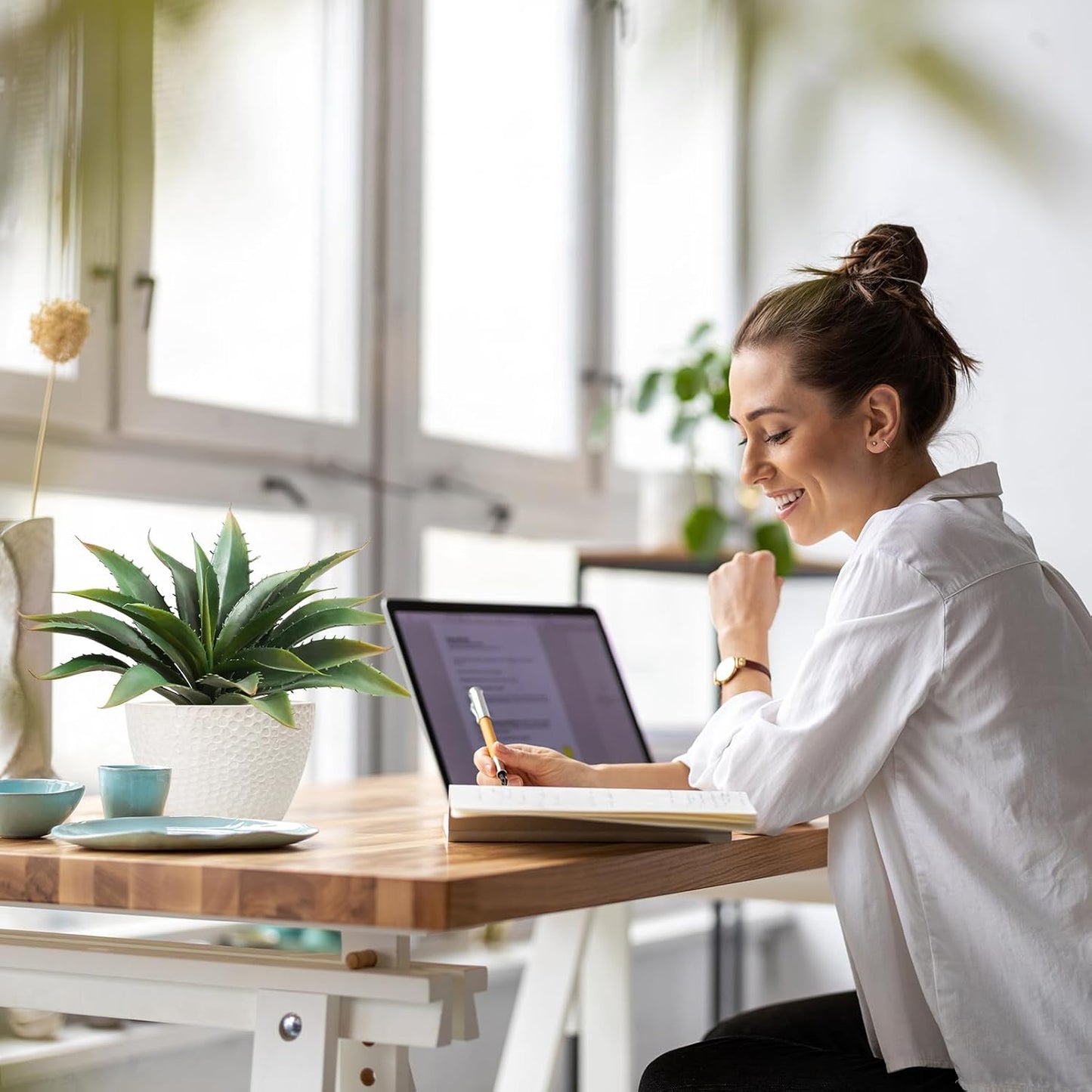 JUSTOYOU Large 12.5" Artificial Succulents Aloe Plants Real Touch Fake Flowers Unpotted for Home Wedding Festival Arrangement (4, Green)