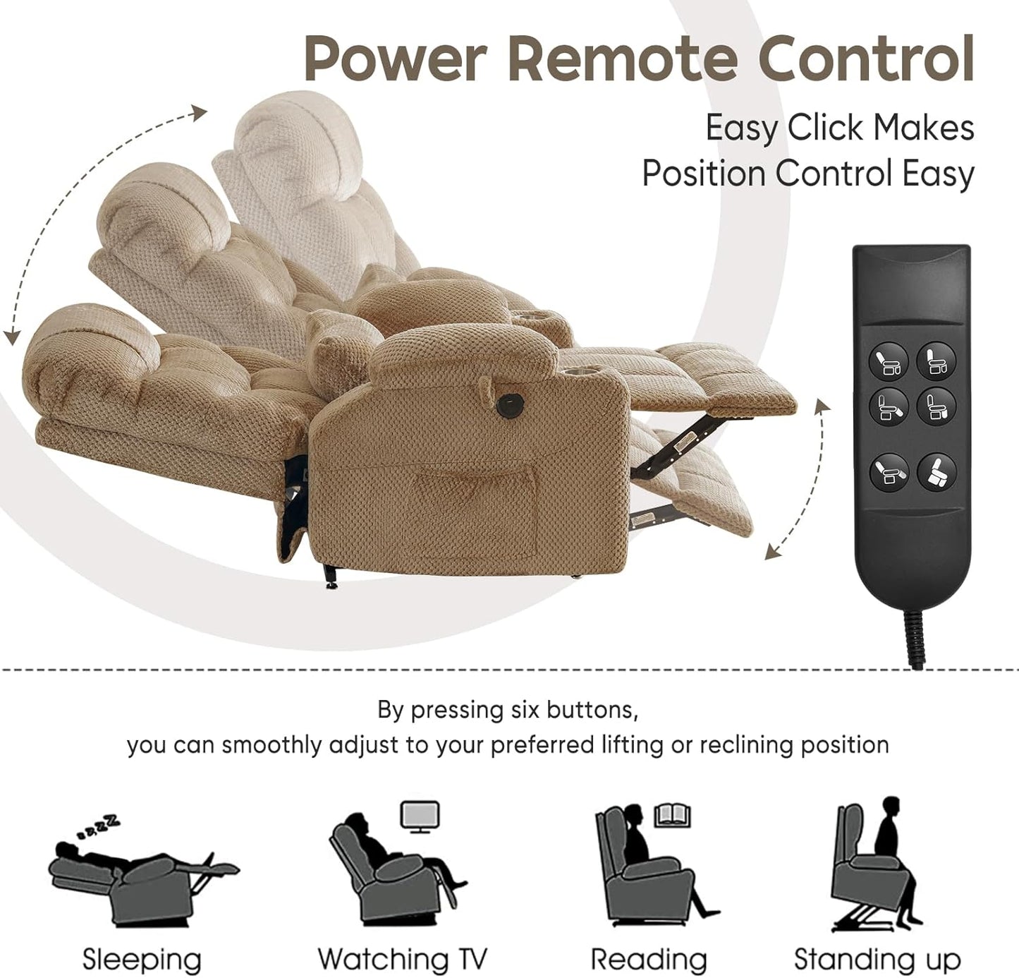 Oversized Dual Motor Lay Flat Power Lift Recliner Chair Set of 2 for Elderly with Massage and Heat, Textile Large Recliner Chair, Lift Chairs Recliner with Lumbar Pillow, Cup Holder, Beige