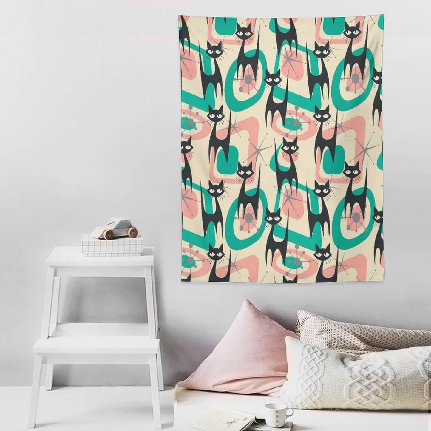 ICMOLYYENLO Boho Medieval Cat Tapestry, Abstract Atomic Starburst Geometric Aesthetic Art Wall Hanging For Bedroom Living Room Dormitory 40x60 Inches