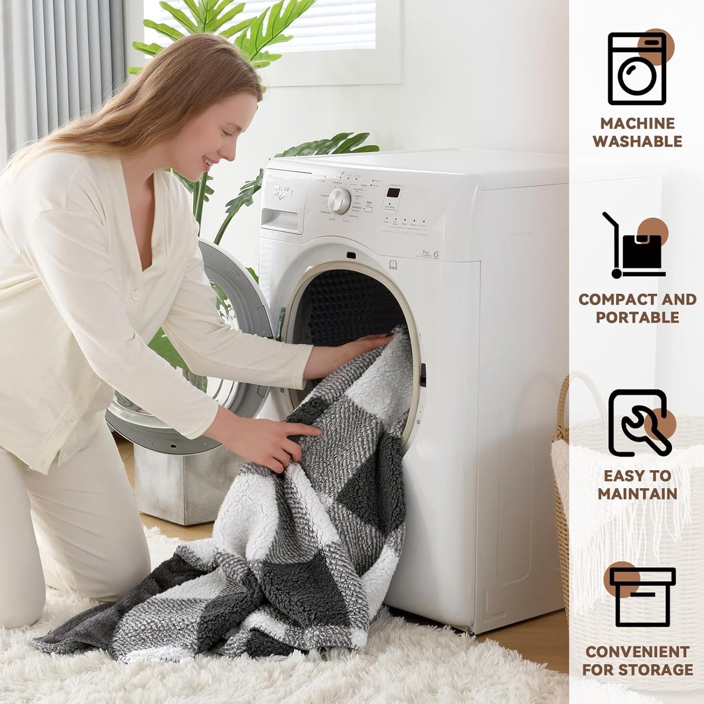 LURKA Checkered Sherpa Fleece Throw Blanket - Extra Thick and Warm Winter Soft Fuzzy Plush Blanket for Couches, Beds & Pets, Smoke Grey, 50x60 Inches