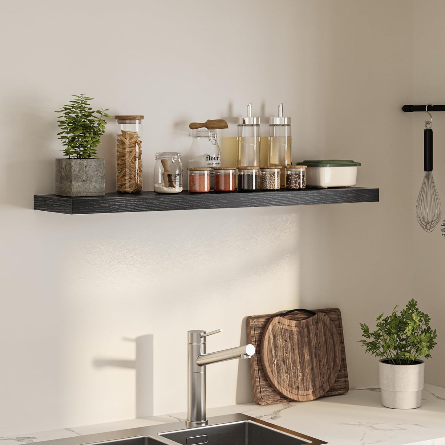 Floating Shelves for Wall, 48" W x 9.3" D x 1.5" H, Wooden Wall Mounted Display Shelves with Invisible Brackets for Living Room, Bedroom, Bathroom, Kitchen Decor and Storage, Set of 1, Black