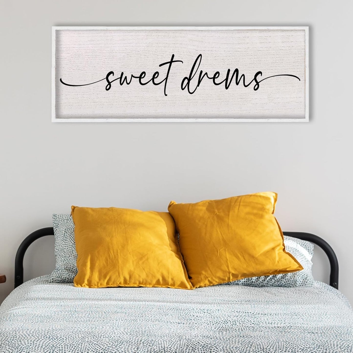 LuZhiQiang Sweet Dreams Sign Wall Decor Above Over Bed 40" x 15" Large Wood Framed for Guest Room Master Bedroom Hanging Wall Art (White)