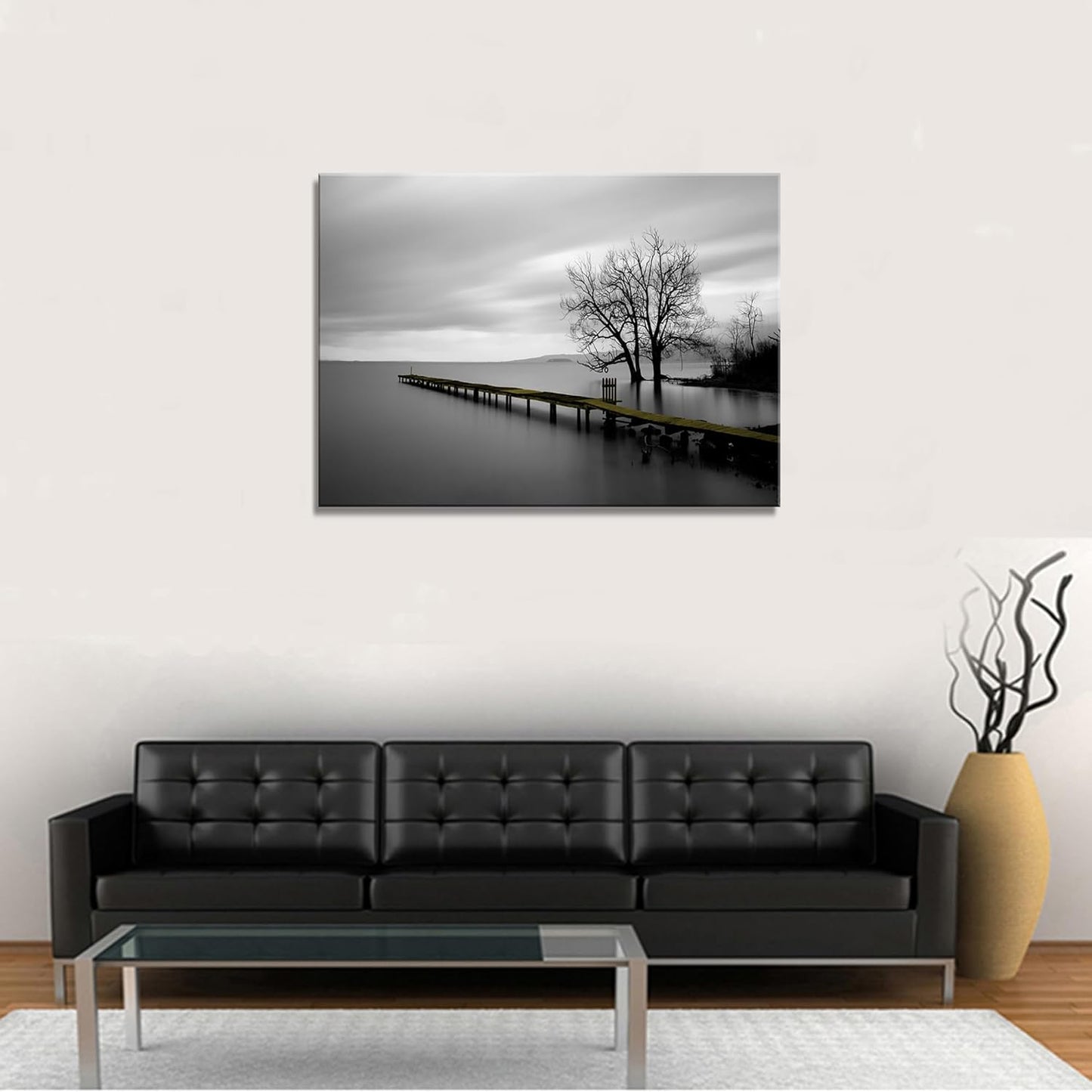 DZL Art S74981 Canvas Prints Modern Minimalist Black and White Lake Trees Landscape Wall Art Painting for Living Room Bedroom Decor Office Wall Decor Home Decoration
