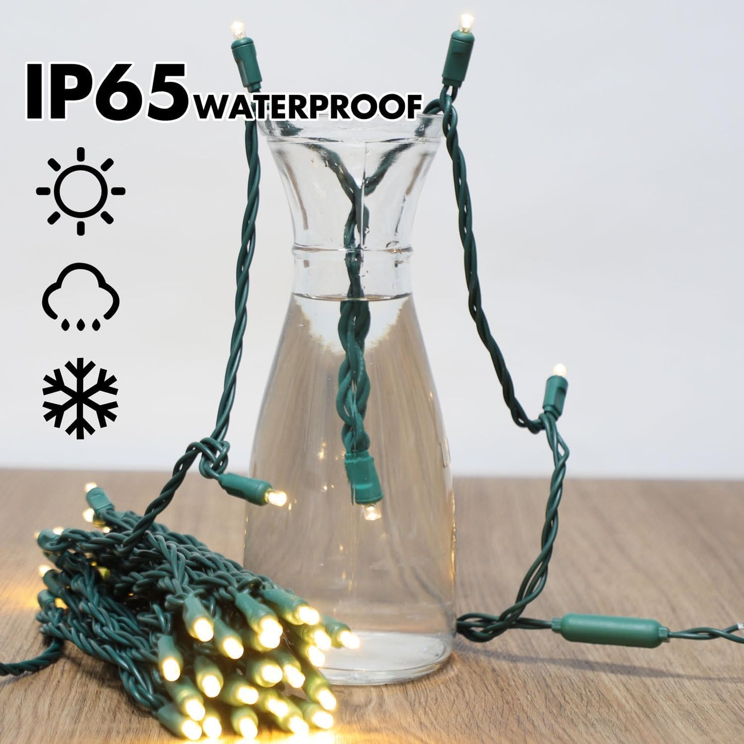 50Count String Lights, LED Christmas Lights, 6" SPACING,Green Wire,Warm White,Commercial Grade