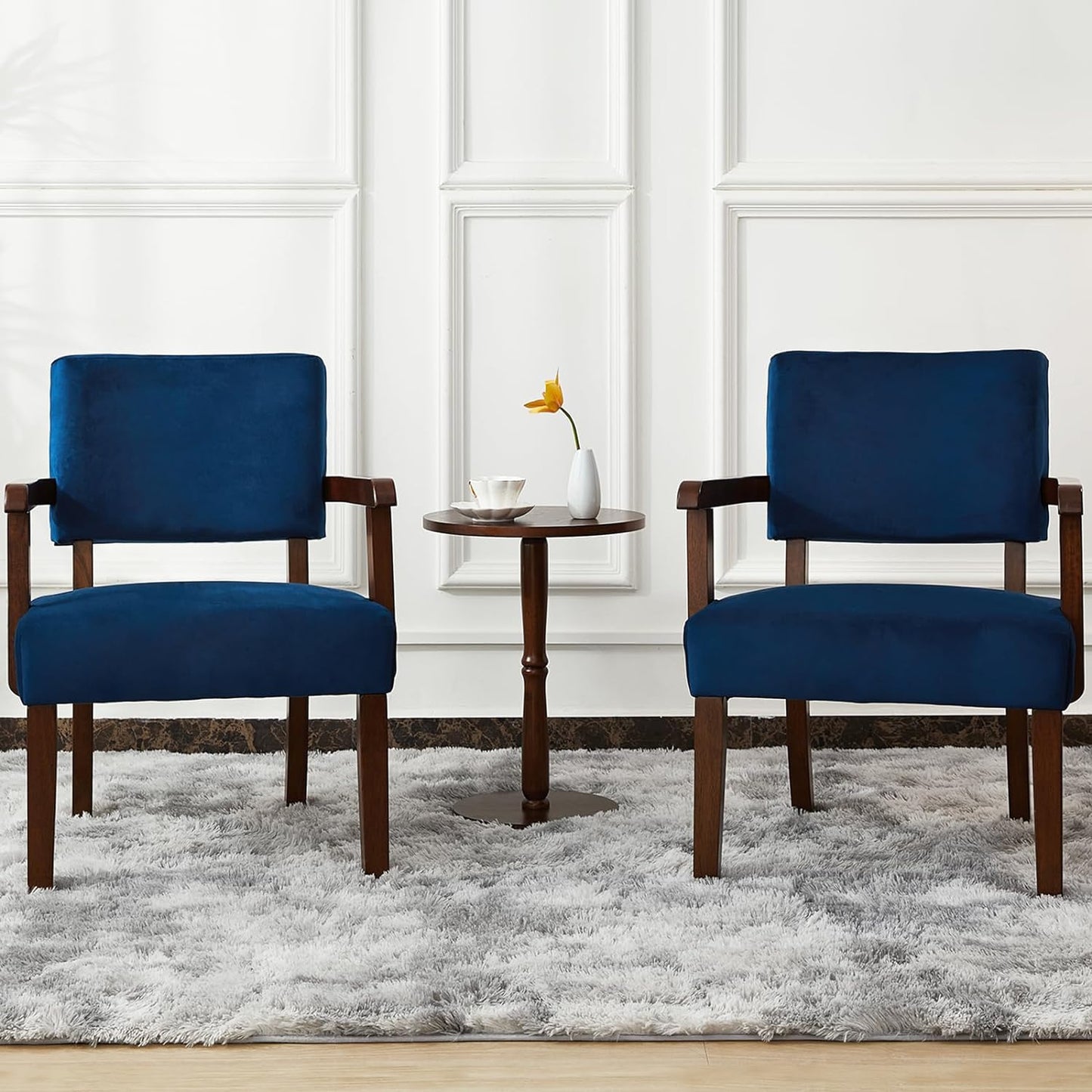 Accent Chair Set of 2 with Table, Living Room Chairs with Velvet Soft Seat & Armrests for Living Room Bedroom Reading Room Waiting Room (Velvet Navy)