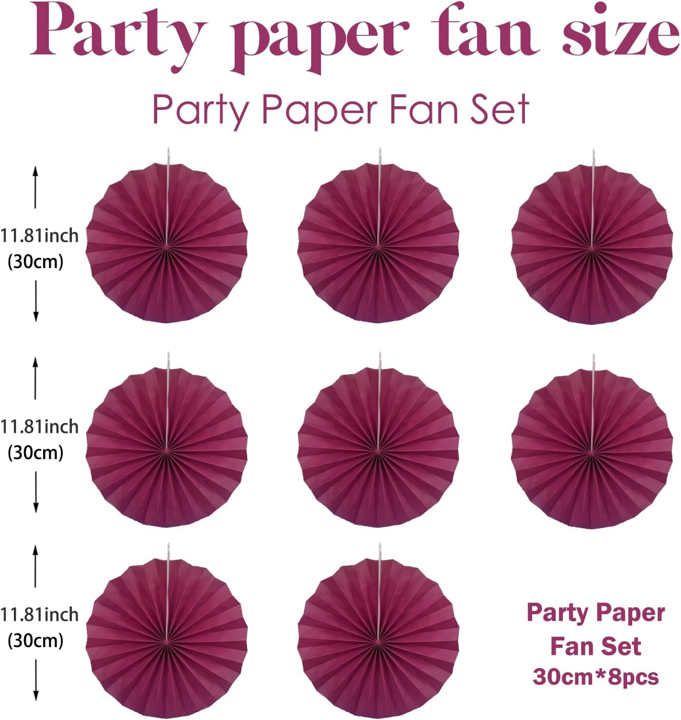 Red Party Decorations,Paper Decorations for Party,Girls Party Decorations Party Paper Fans Bulk 12in,Anniversary Decorations for Party 30 Color DIY Set （Wine Red）