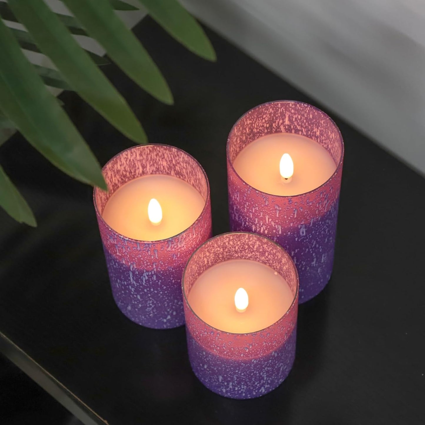 Purple Flameless Candles with Remote and Timer, Flickering Real Wax Battery Operated Candles, Set of 3 LED Pillar Candles for Halloween Christmas Wedding Home Decor