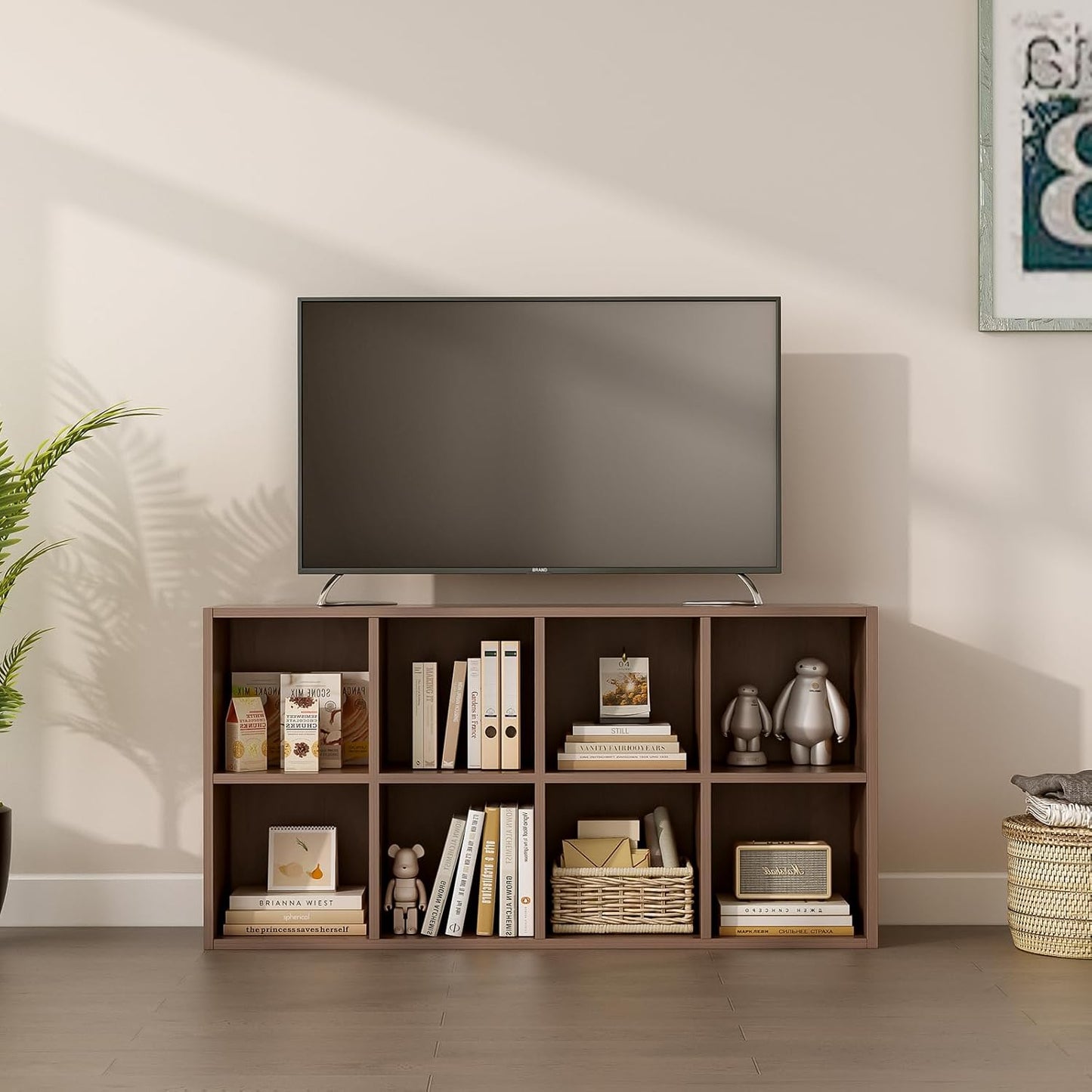 8-Cube Storage Shelf Bookcase - Wooden 4-Tier Floor Standing Open Bookshelf for Home and Office, Cuby Orgainzer, Walnut