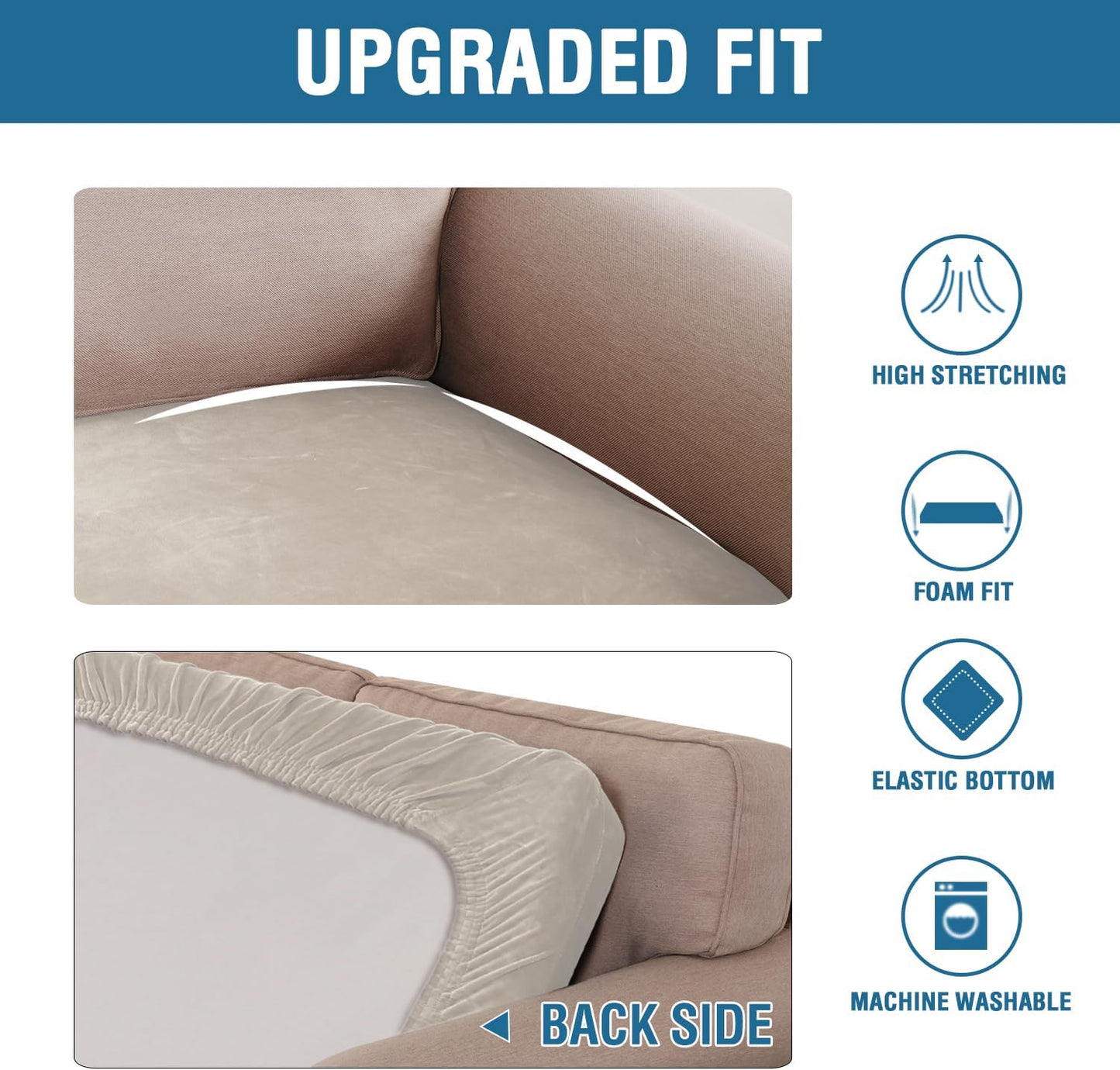 H.VERSAILTEX Velvet Stretch Individual Couch Cushion Cover Plush Cushion Slipcover for Loveseat Sofa Cushion Furniture Protector Seat Cushion Sofa Cover (1 Piece Sofa Cushion Cover, French Oak)