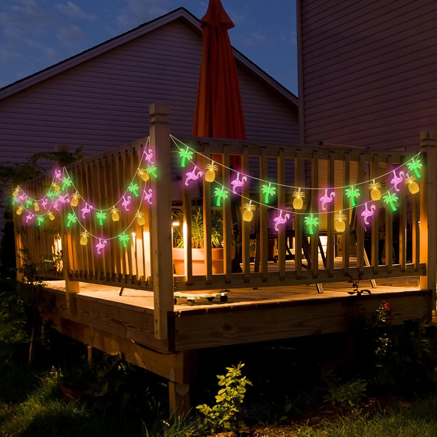 Summer Tropical Beach Hawaiian String Lights - 30 LED 16Ft Battery Operated Tropical Flamingo Pineapple Palm Tree Lights for Luau Pool Decor, Hawaii Theme Summer Outdoor Indoor Party Decorations