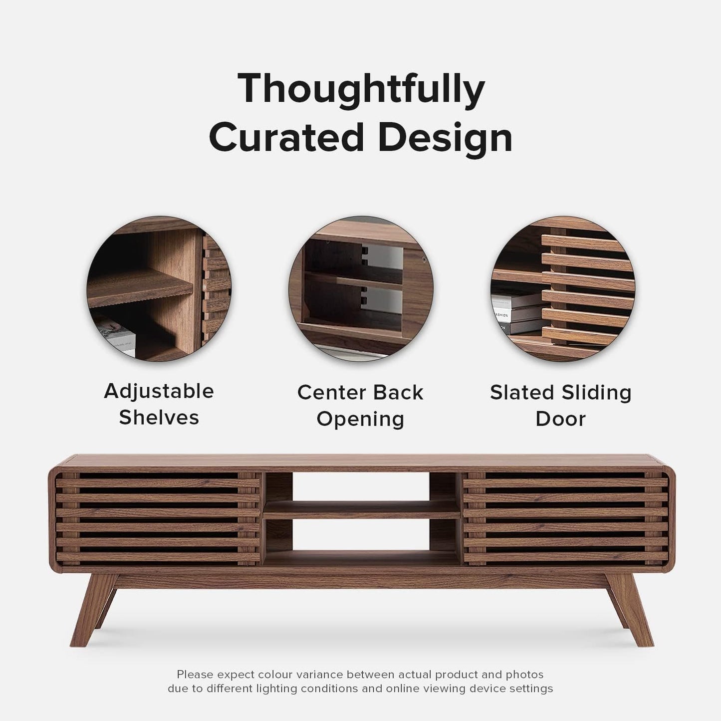 mopio Ensley TV Stand, Mid Century Modern for 55/60/65 inch TV, Farmhouse TV Stand, Entertainment Center with Storage, TV and Media Consol for Living Room (Walnut, 59")