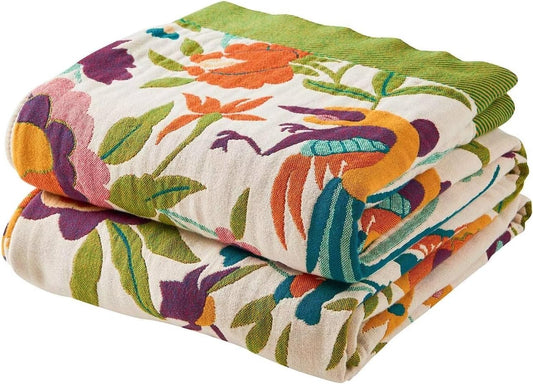 Boho Throw Blanket for Bed, 100% Cotton Soft Rustic Quilt Fall Blanket, 90"x98" Floral Printed Farmhouse Decor Bed Blankets, All Season Rustic Reversible Bohemian Throw Quilt