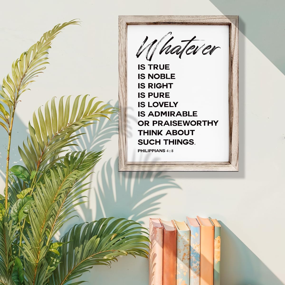 Christian Wooden Framed Signs, Rustic Home Decor, Family Signs, Living Room Decor, Philippians 4:8 Sign, Framed Wall Plaque Sign 15 * 11.5 inches, Finally Brothers and Sisters