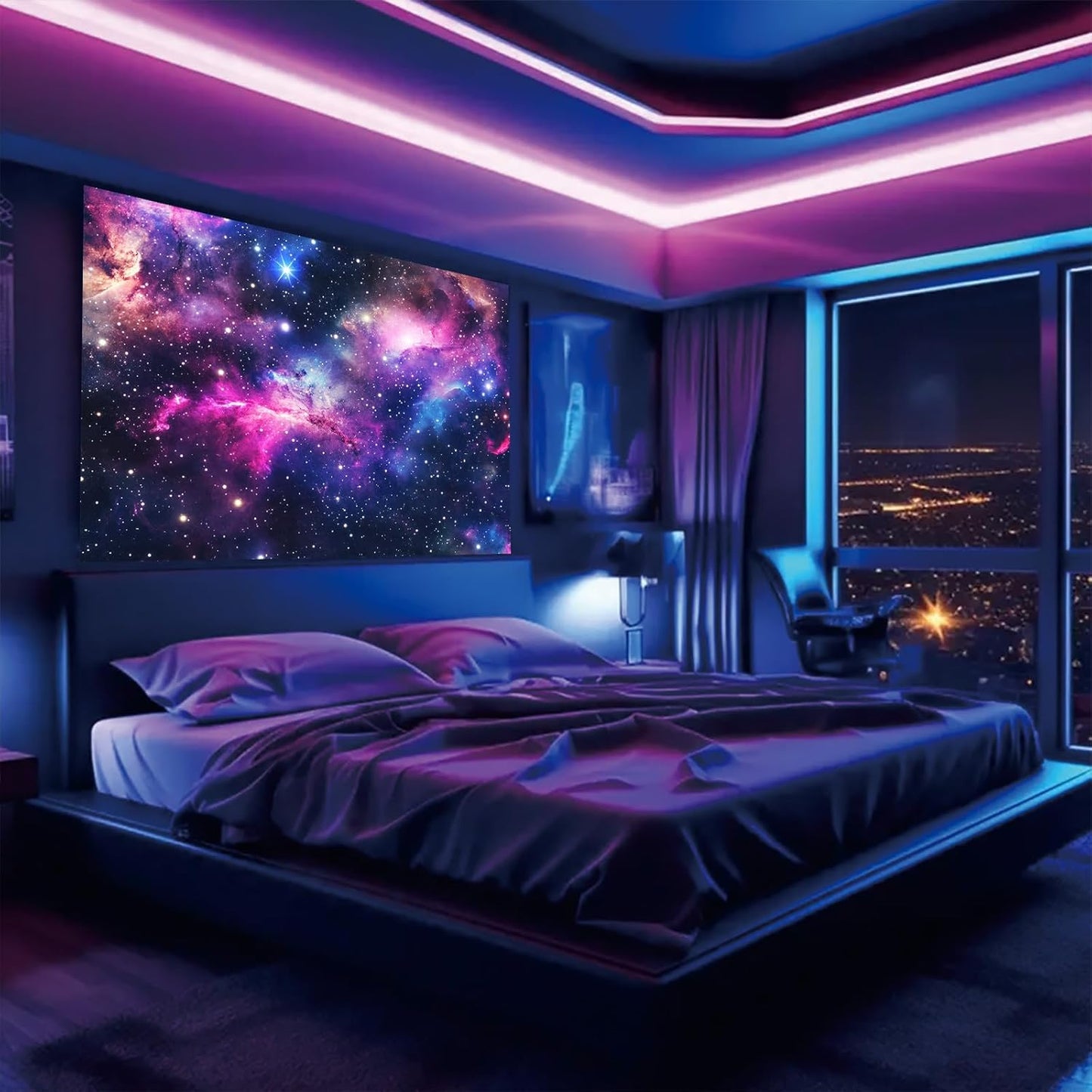 Starlit Patio Galaxy Nebula Blacklight Tapestry UV Reactive Wall Hanging Stars and Cosmic Clouds for Bedroom Dorm Living Room Glowing Universe Decor Fluorescent Trippy Poster 78 x 59 Inch