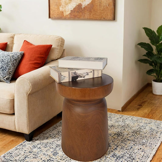 Solid Wood Tree Stump Table Wooden Side Table End Table Plant Stool Handmade Rustic Nightstand Natural Wood Stool Coffee Table for Home Office Patio (Brown)