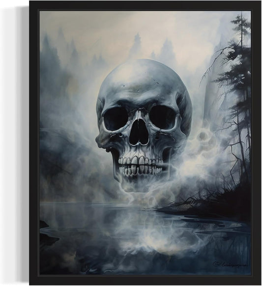 Foggy Skull Poster Art Print, Halloween Scary Vintage Wall Art Academia Spooky Painting Decoration for Horror Prints, Gothic Posters Bedroom Decor 89 (Foggy Skull, 16 x 20 inches, Unframed)