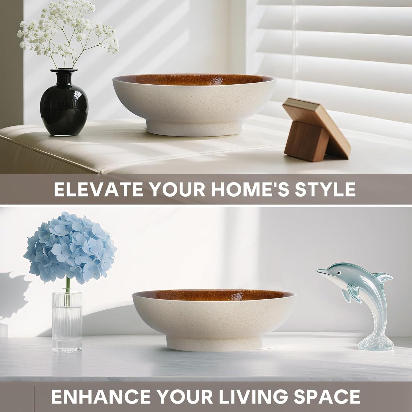 10" Decorative Bowl,Ceramic Fruit Bowl for Kitchen Counter,Coffee Table, Dining Room,Table Centerpiece Bowel,Entryway Key Holder & Jewelry Organizer(Wheat Gold)