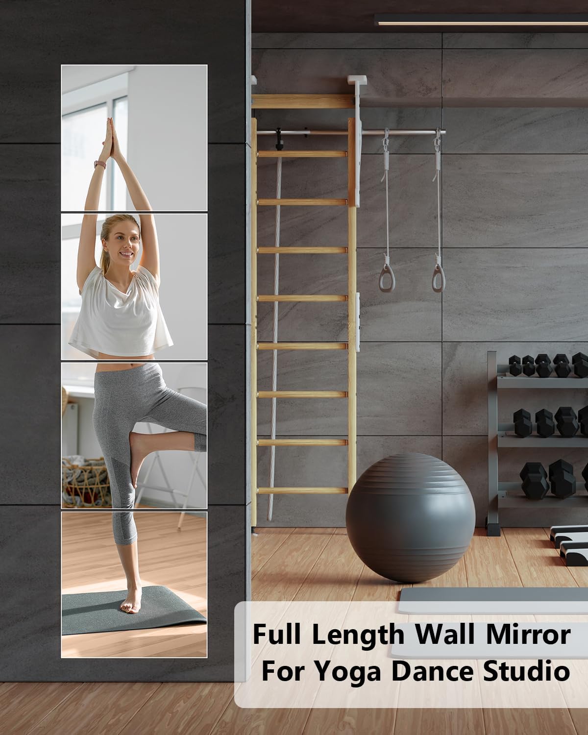 Full Length Wall Mirror Tiles, 12'' x 12'' x 4PCS, Acrylic Unbreakable Full Body Mirror for Bedroom Squares Shatterproof Mirror Sheets Wall Mounted for Home Gym Door Plexiglass Mirrors Safe for Kids