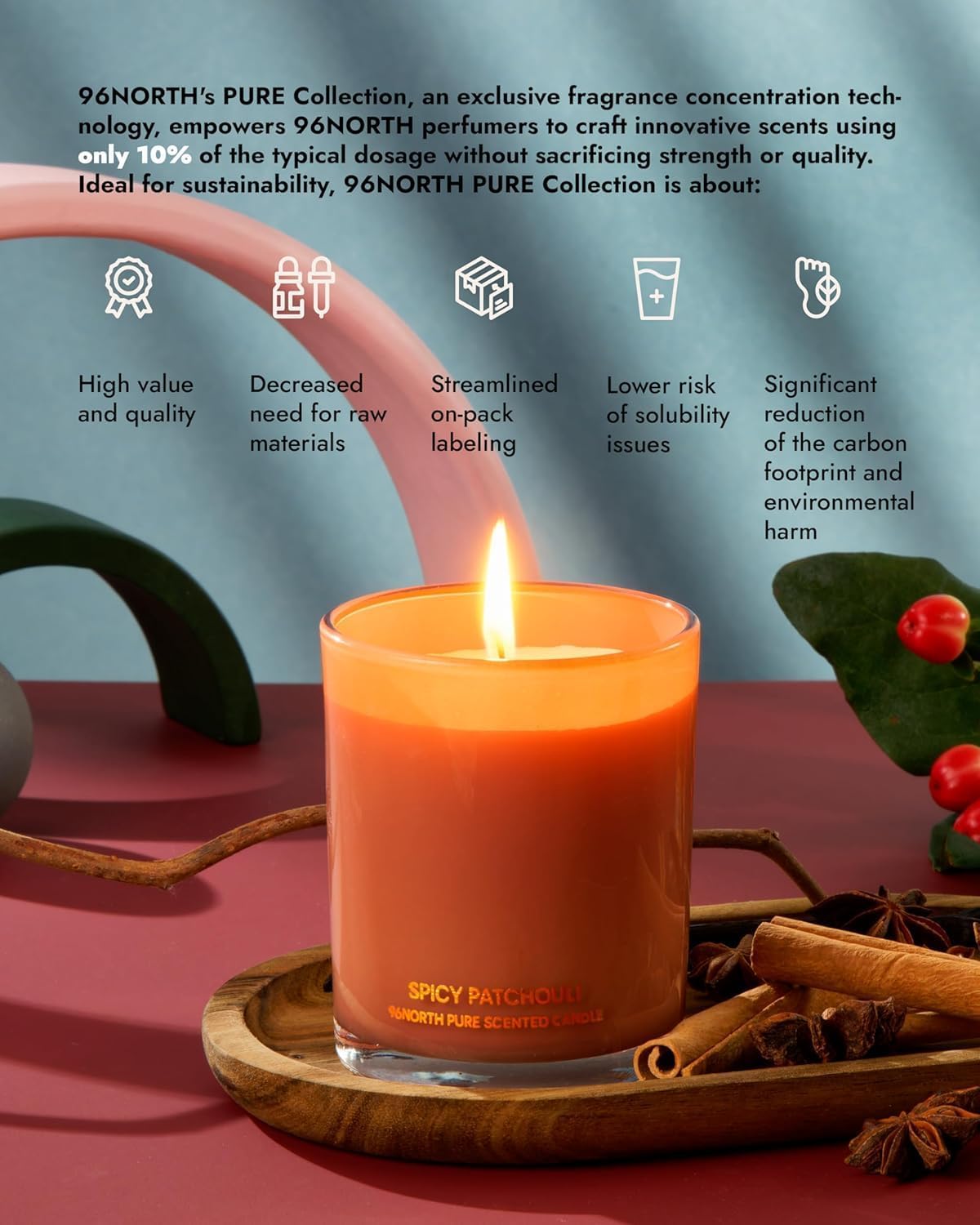 96NORTH | Spicy Patchouli Candle | 100% Soy Wax | One Wick Candle Jar | Non Toxic | Up to 35 Hours Burning Time | Aromatherapy Gift for Men and Women