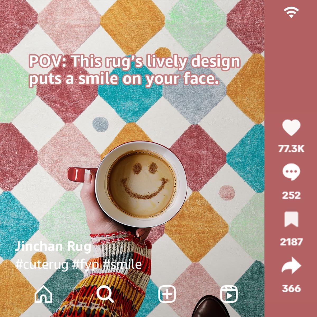 jinchan Area Rug 4x6 Kids Washable Indoor Floor Cover Non-Slip Modern Soft Rug Elementary School Classroom Colorful Diamond Carpet for Nursery Playroom Daycare Bedroom Living Room Confetti on Cream